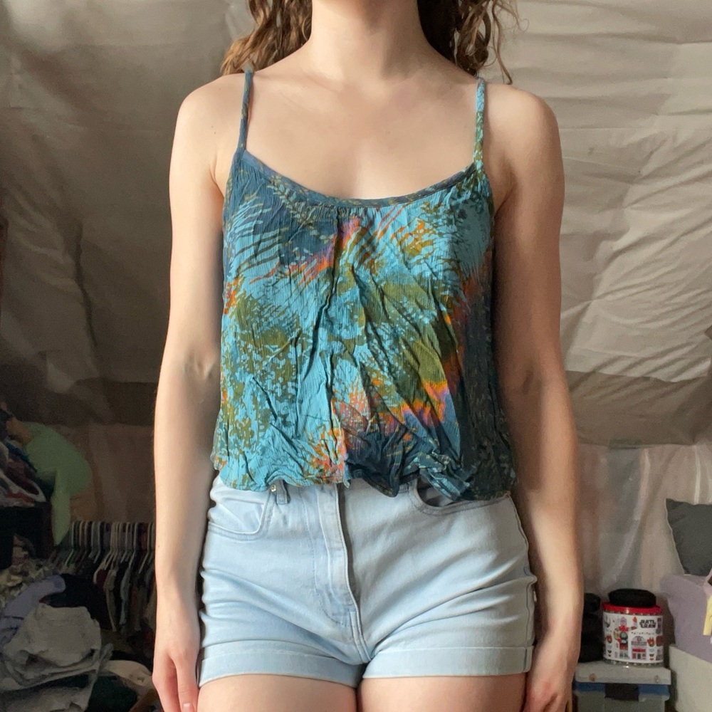 🏝️ Tropical Tank Top, Women’s Flowy Summer Tops, Feminine Beach, Spaghetti Strap